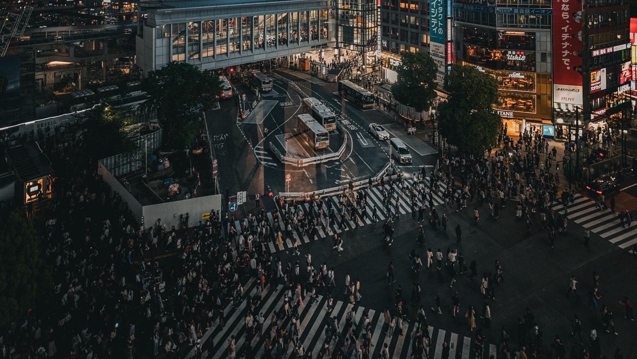 The organised chaos of Shibuya Crossing from above
