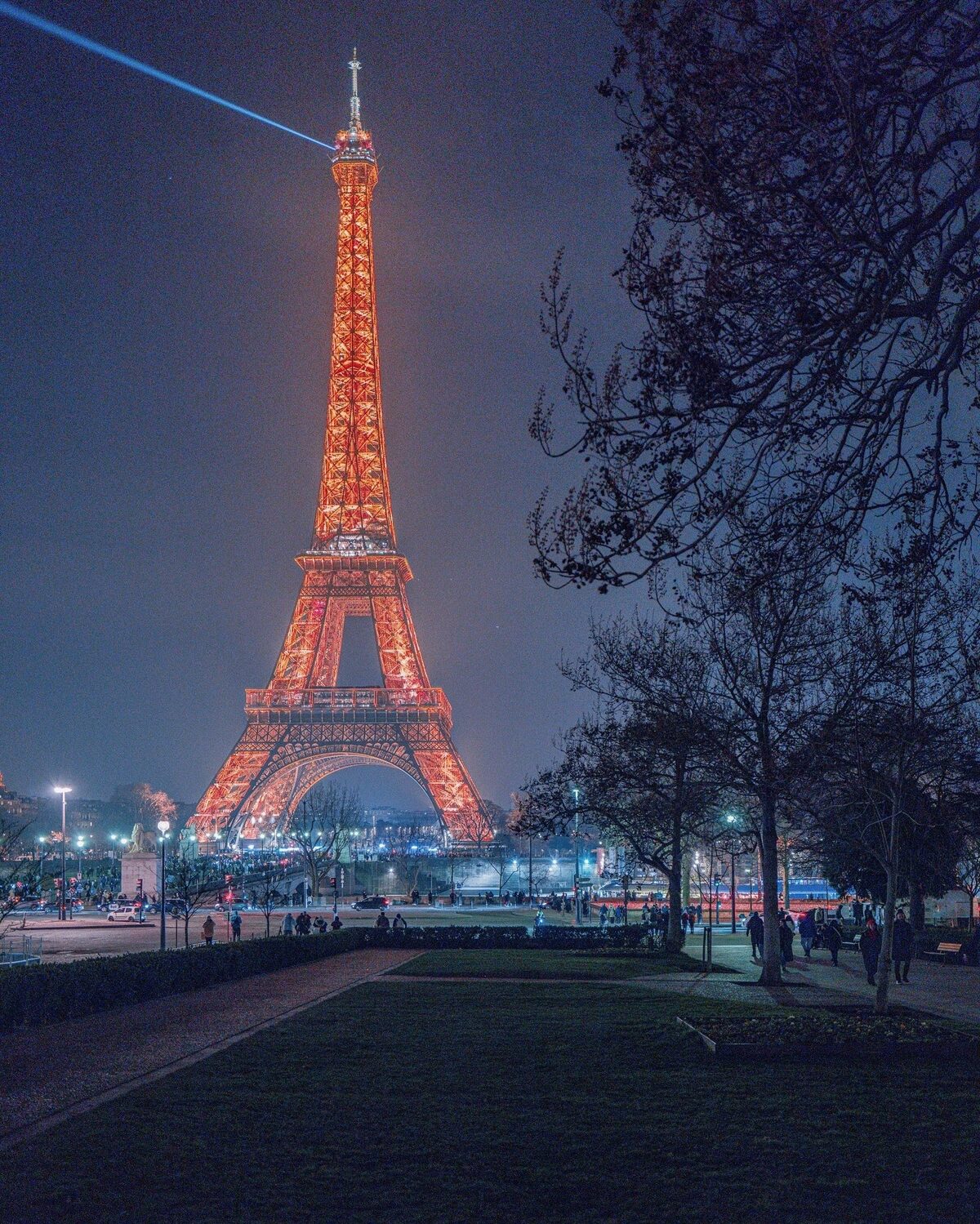 The Iron Lady lit up in red