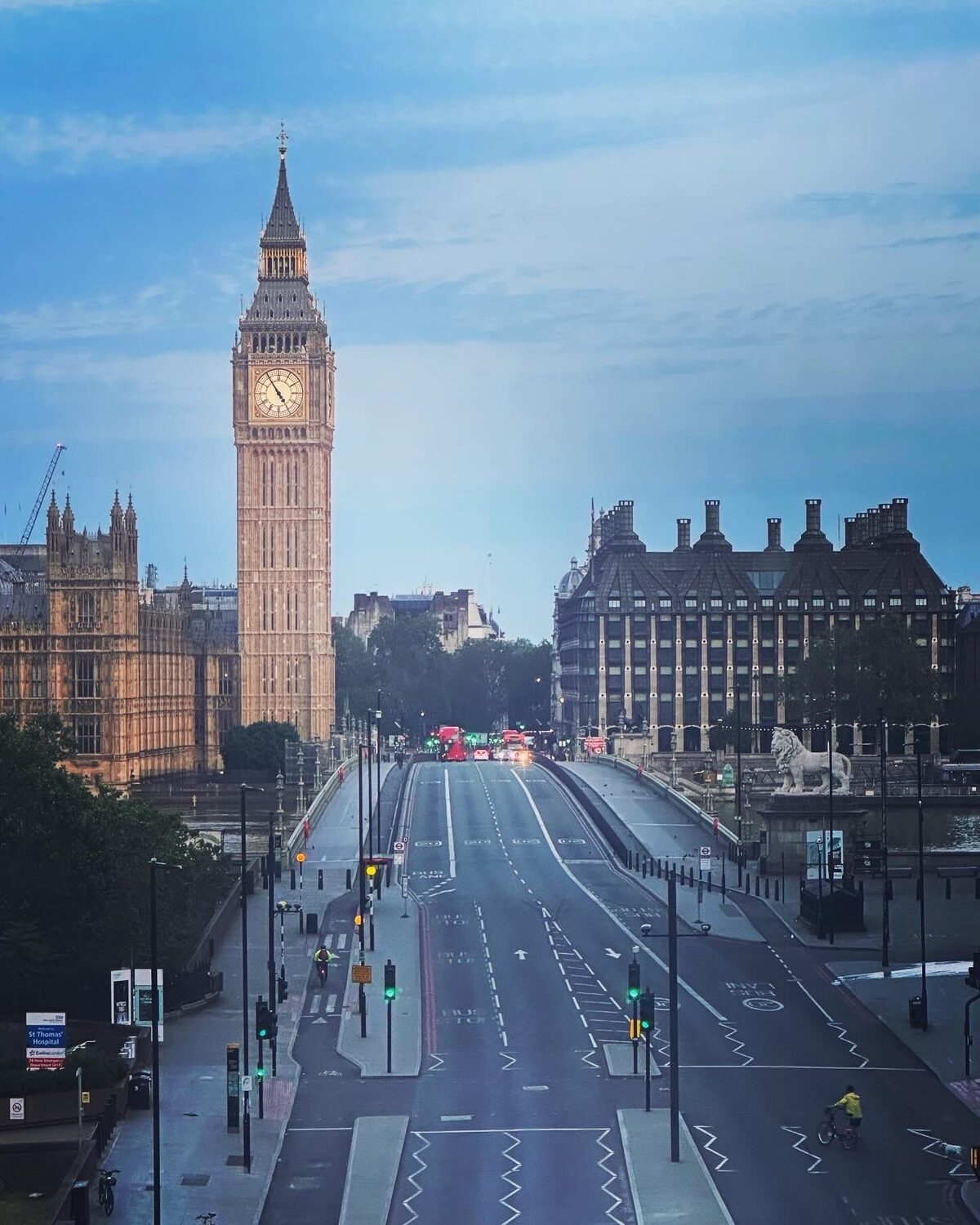 Westminster Bridge at dawn — empty roads, Big Ben standing guard